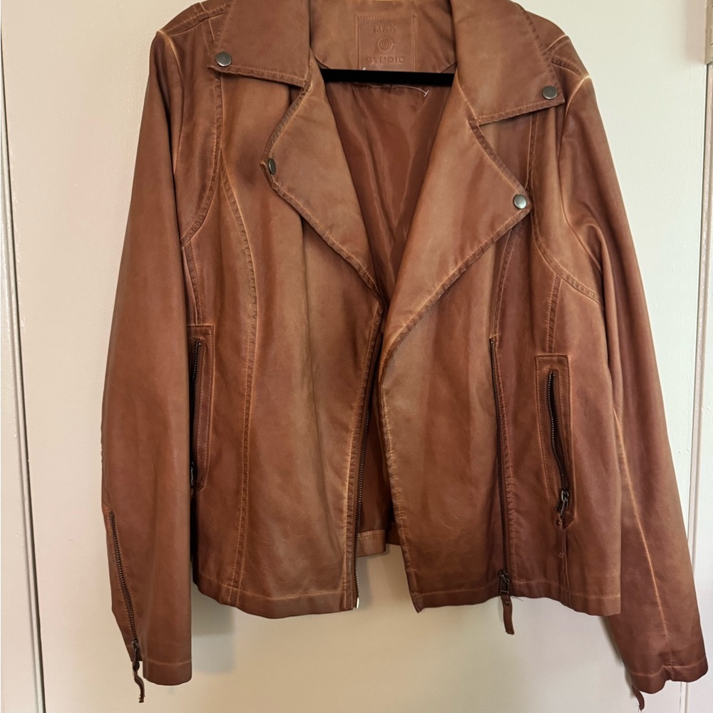 Max Studio Brown Leather Moto Jacket
